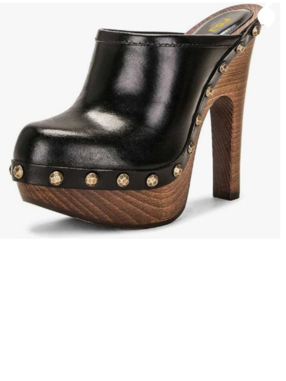 FSJ Black Round Toe Mules Wooden Block Heel Clog Slip On Studded Platform Sandal